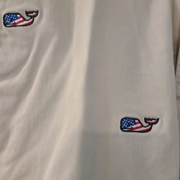 Vineyard Vines Khaki Flat Front Shorts with Whale Embroidery - Picture 2 of 7